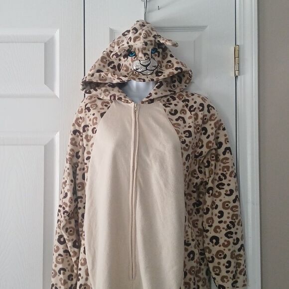 Joe Boxer Leopard print hooded onesie pajama coverall Sz  XL EUC - Picture 3 of 9